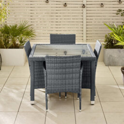 Furniturebox Barbados Rattan Garden Table & Chairs, 4 Seater Garden Dining Set,  Outdoor Table & Chairs, Grey Rattan Patio Set - thumbnail 7