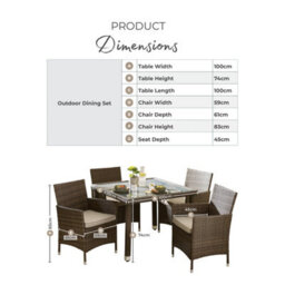 Furniturebox Barbados Rattan Garden Table & Chairs, 4 Seater Garden Dining Set,  Outdoor Table & Chairs, Grey Rattan Patio Set - thumbnail 9