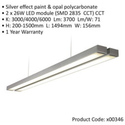 Twin Commercial Led Suspension Light - 1494mm X 156mm - 2 X 26W Cct Led Module - thumbnail 2