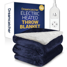 Dreamcatcher Sherpa Fleece Electric Heated Throw Over Blanket Double Polyester 160Cm X 120Cm Navy Blue - thumbnail 1