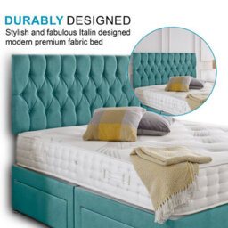 Dining Tables Beirut Matching Headboard Divan Set, 2 Drawer On Same Side With Sprung 1500 Comfort Mattress - Plush Velvet Duck Egg - King - thumbnail 3