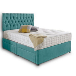 Dining Tables Beirut Matching Headboard Divan Set, 2 Drawer On Same Side With Sprung 1500 Comfort Mattress - Plush Velvet Duck Egg - King - thumbnail 4