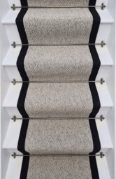 RainbowHome Herringbone Mirage Grey Stair Runner With 100% Cotton Black Border 70 600 - thumbnail 1