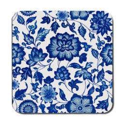Benjamin Tate Design Delft Blue Floral Placemat And Coaster Set, Premium Print, Wood Base, Limited Edition - thumbnail 3