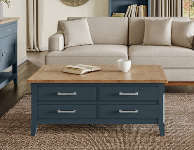 Baumhaus Signature Blue Coffee Table With Drawers & Hidden Storage Trunk - image 1