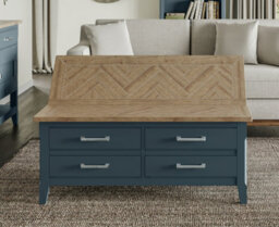 Baumhaus Signature Blue Coffee Table With Drawers & Hidden Storage Trunk - thumbnail 2