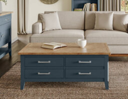 Baumhaus Signature Blue Coffee Table With Drawers & Hidden Storage Trunk - thumbnail 1