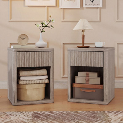 Homcom Modern Nightstand With Drawer And Open Shelf, Set Of 2, Oak - image 1