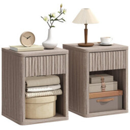 Homcom Modern Nightstand With Drawer And Open Shelf, Set Of 2, Oak - thumbnail 2