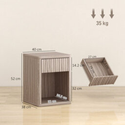 Homcom Modern Nightstand With Drawer And Open Shelf, Set Of 2, Oak - thumbnail 3