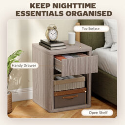 Homcom Modern Nightstand With Drawer And Open Shelf, Set Of 2, Oak - thumbnail 4
