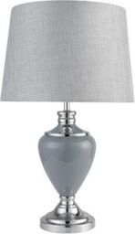 Lighting Supermarket Hepburn Large Ceramic Table Lamp Grey Linen Shade Modern Grey Chrome Finish 58Cm