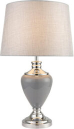 Lighting Supermarket Hepburn Large Ceramic Table Lamp Grey Linen Shade Modern Grey Chrome Finish 58Cm - thumbnail 2