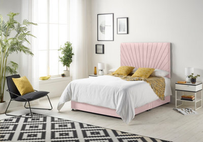"Somnior Beds Platinum Divan Bed Set With 2 Drawers With Mattress & 30"" Headboard - Plush Velvet, Pink, 2Ft6 Small Single" - image 1