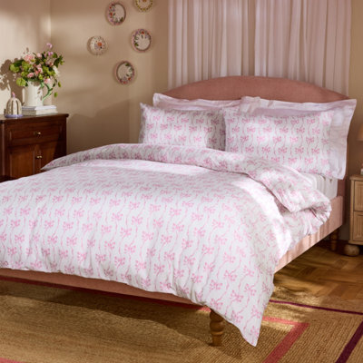 Cath Kidston Ribbon And Bows Reversible Cotton King Duvet Cover Set With Pillowcases White / Pink - image 1