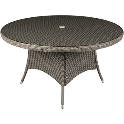 Loops 135Cm Round 6 Seater Garden Dining Table - Rattan Wicker Brown & Glass Outdoor - image 1