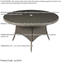 Loops 135Cm Round 6 Seater Garden Dining Table - Rattan Wicker Brown & Glass Outdoor - thumbnail 2