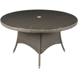 Loops 135Cm Round 6 Seater Garden Dining Table - Rattan Wicker Brown & Glass Outdoor - thumbnail 1