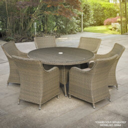 Loops 135Cm Round 6 Seater Garden Dining Table - Rattan Wicker Brown & Glass Outdoor - thumbnail 7