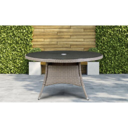 Loops 135Cm Round 6 Seater Garden Dining Table - Rattan Wicker Brown & Glass Outdoor - thumbnail 5