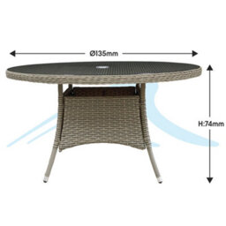 Loops 135Cm Round 6 Seater Garden Dining Table - Rattan Wicker Brown & Glass Outdoor - thumbnail 4