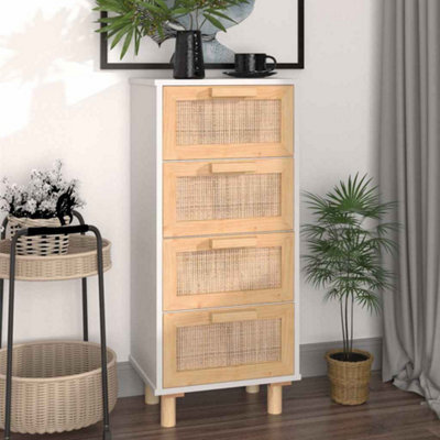 Vidaxl Sideboard White 40X30X90 Cm Solid Wood Pine And Natural Rattan - image 1