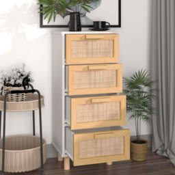 Vidaxl Sideboard White 40X30X90 Cm Solid Wood Pine And Natural Rattan - thumbnail 3