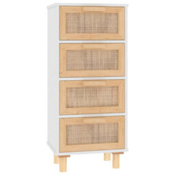 Vidaxl Sideboard White 40X30X90 Cm Solid Wood Pine And Natural Rattan - thumbnail 2
