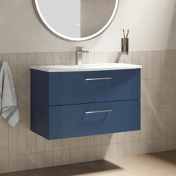 Balterley Belvide Partial Fluted 2 Drawer Wall Hung Vanity Unit With 1 Tap Hole Curved Basin- 800mm - Satin Blue - thumbnail 6