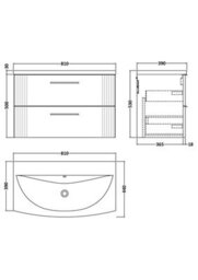 Balterley Belvide Partial Fluted 2 Drawer Wall Hung Vanity Unit With 1 Tap Hole Curved Basin- 800mm - Satin Blue - thumbnail 8