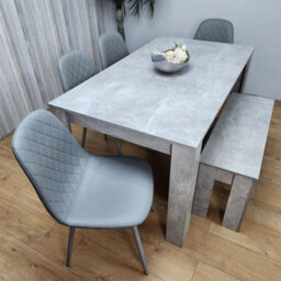 Kosy Koala Wooden Grey Dining Table Set With Bench And 4 Grey Chairs Modern Rectangle Dining Room Furniture - thumbnail 6