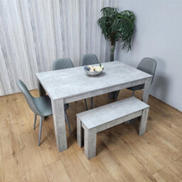 Kosy Koala Wooden Grey Dining Table Set With Bench And 4 Grey Chairs Modern Rectangle Dining Room Furniture