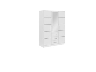 Arte Bali 3-Door Wardrobe - White Matt Finish With Central Mirror And Silver Detail - image 1