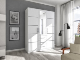 Arte Bali 3-Door Wardrobe - White Matt Finish With Central Mirror And Silver Detail - thumbnail 3
