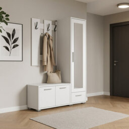 Hit Hallway Furniture Set Modern White Entryway With Wardrobe Shoe Cabinet Shelves And Mirror - thumbnail 1