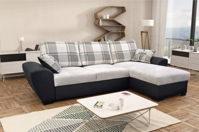 Alabama Corner Sofa Bed Black And Grey Fabric Leather With Storage - image 1