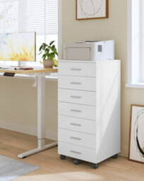 LEDREM Rolling Filing Cabinet, Pedestal File Cabinet With Wheels, Printer Stand With 7 Drawers,for Study, Home Office, Cloud White - thumbnail 1