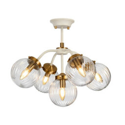 Elegant 5 Bulb Cream Ceiling Pendant Light With Aged Brass Finish - thumbnail 3