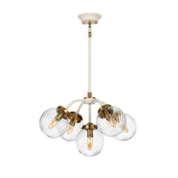 Elegant 5 Bulb Cream Ceiling Pendant Light With Aged Brass Finish - thumbnail 2