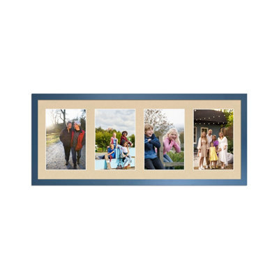 AK Frames 50X20Cm Navy Blue Sleek Multi Photo Frame With Ivory Mount - Holds 4 Apertures (4X) 6X4 Photos - image 1