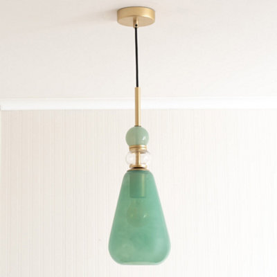 Valuelights Anastasia Green Glass Stacked Gold Detail Ceiling Pendant Light - image 1