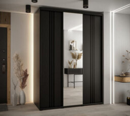 Arte Modern Chic Black Sliding Wardrobe H2050mm W1700mm D600mm With Custom Black Steel Handles - thumbnail 2