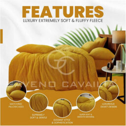 Gc Gaveno Cavailia Teddy Bear Fleece Single Ochre Duvet Set With Matching Pillowcase Fluffy Warm & Cosy Super Soft Bedding Set - thumbnail 2