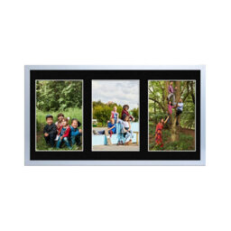 AK Frames 40X20Cm Silver Sleek Multi Photo Frame With Black Mount - Holds 3 Apertures (3X) 6X4 Photos - thumbnail 1