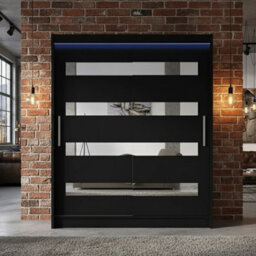 Sliding Wardrobe Westa Xiii 150 Cm With Mirror Panels And Rgb Led Lights Black - thumbnail 1