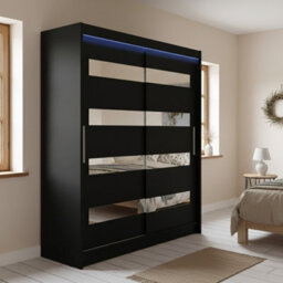 Sliding Wardrobe Westa Xiii 150 Cm With Mirror Panels And Rgb Led Lights Black - thumbnail 2