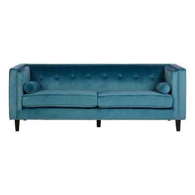 Orsina Velvet Uphoplstered 3 Seat Blue Velvet Sofa, Durable Three Seater Sofa, Versatile Button Tufted Sofa - image 1