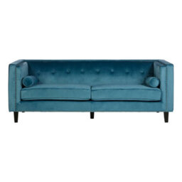 Orsina Velvet Uphoplstered 3 Seat Blue Velvet Sofa, Durable Three Seater Sofa, Versatile Button Tufted Sofa