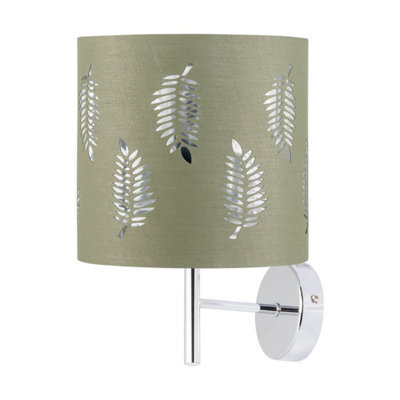 First Choice Lighting Brea - Chrome Wall Light With Sage Green Fern Shade - image 1