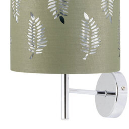 First Choice Lighting Brea - Chrome Wall Light With Sage Green Fern Shade - thumbnail 2